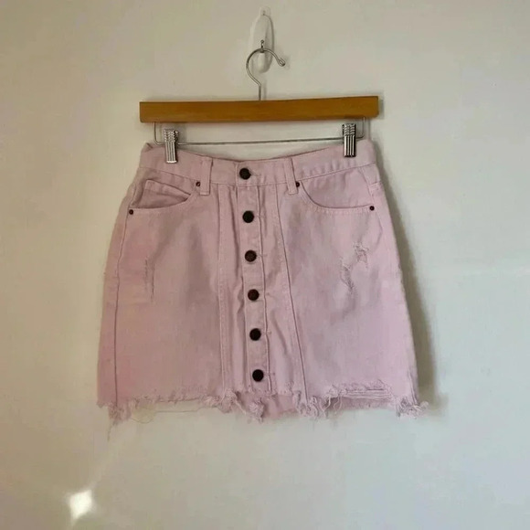 Lioness Distressed Mini denim Skirt Pink Size Small - Picture 1 of 5